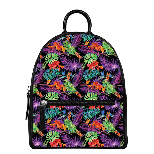 Tropical Hawaiian Jungle Print Leather Backpack