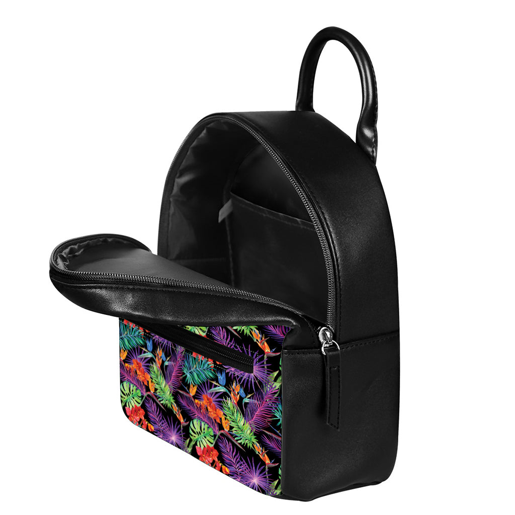 Tropical Hawaiian Jungle Print Leather Backpack