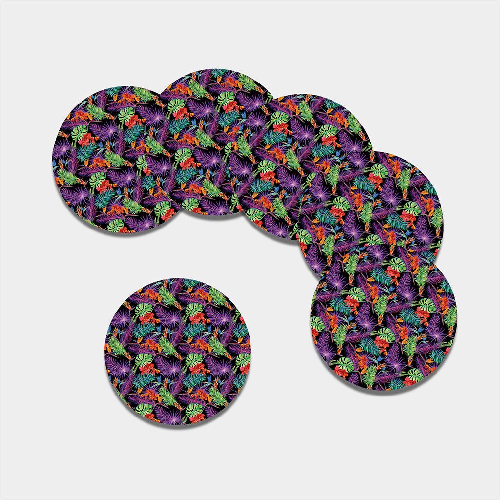 Tropical Hawaiian Jungle Print Leather Coaster Set