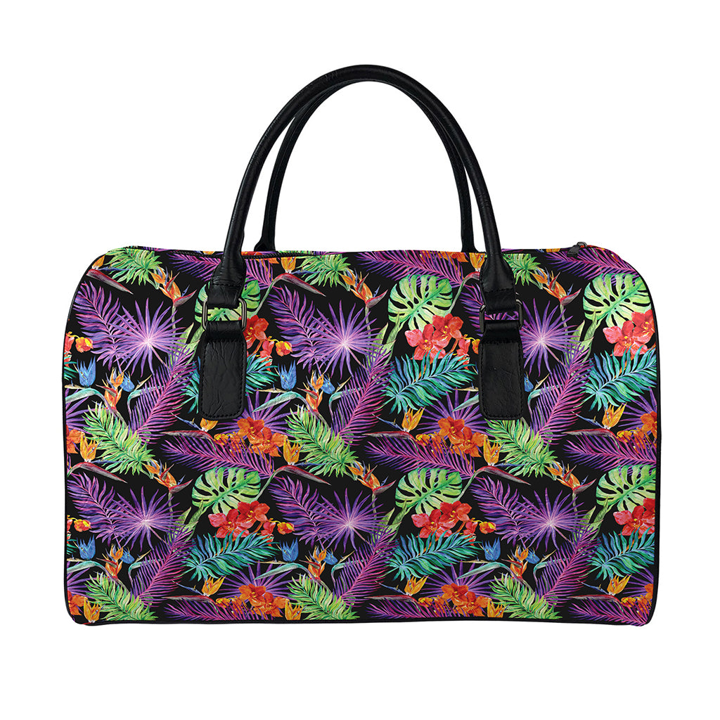 Tropical Hawaiian Jungle Print Leather Duffle Bag