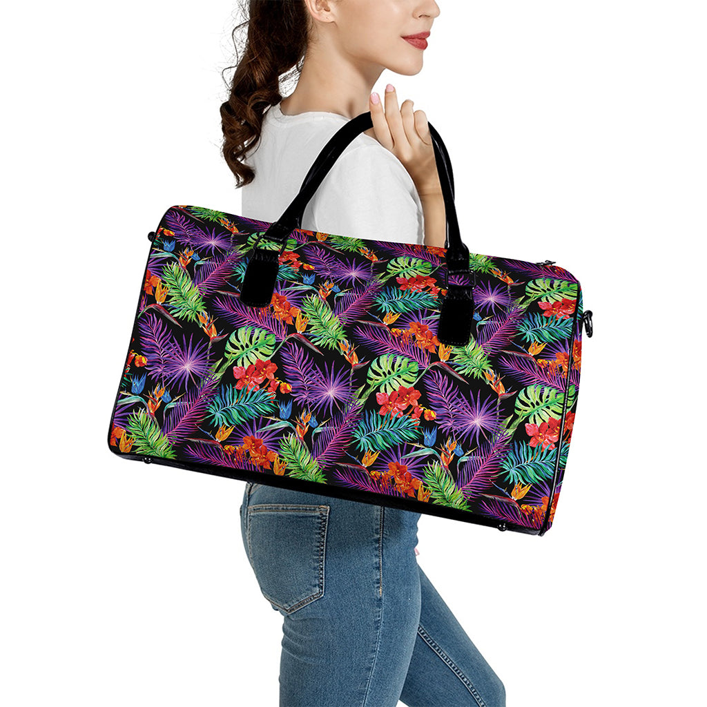 Tropical Hawaiian Jungle Print Leather Duffle Bag