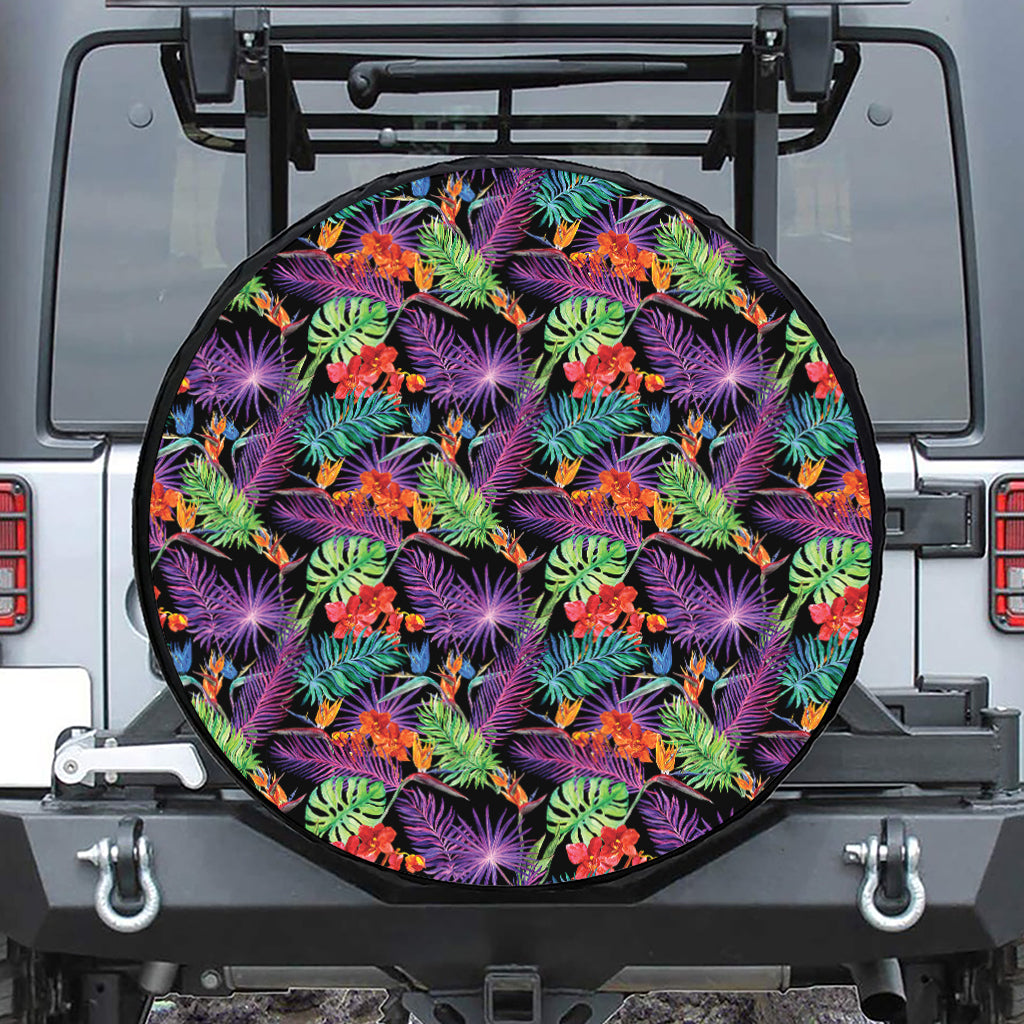 Tropical Hawaiian Jungle Print Leather Spare Tire Cover