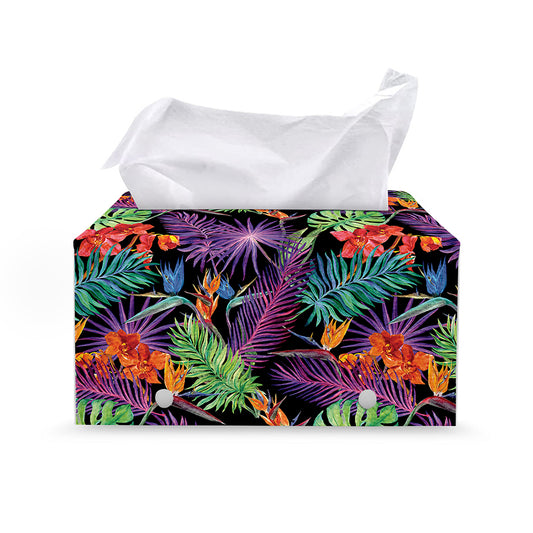 Tropical Hawaiian Jungle Print Leather Tissue Box Cover