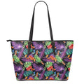 Tropical Hawaiian Jungle Print Leather Tote Bag With Zipper