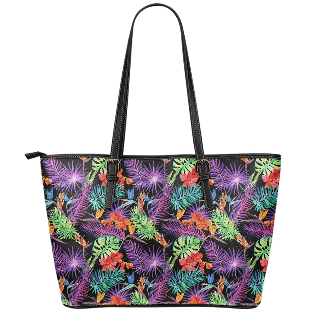 Tropical Hawaiian Jungle Print Leather Tote Bag