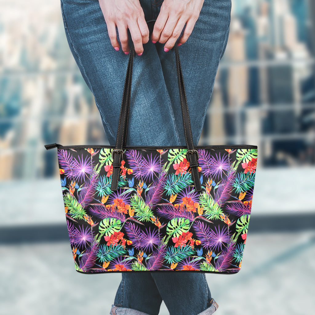 Tropical Hawaiian Jungle Print Leather Tote Bag