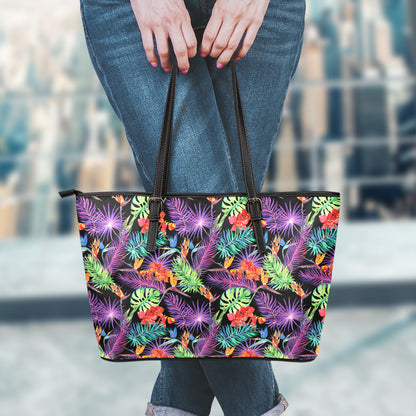 Tropical Hawaiian Jungle Print Leather Tote Bag