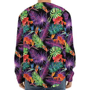 Tropical Hawaiian Jungle Print Long Sleeve Baseball Jersey