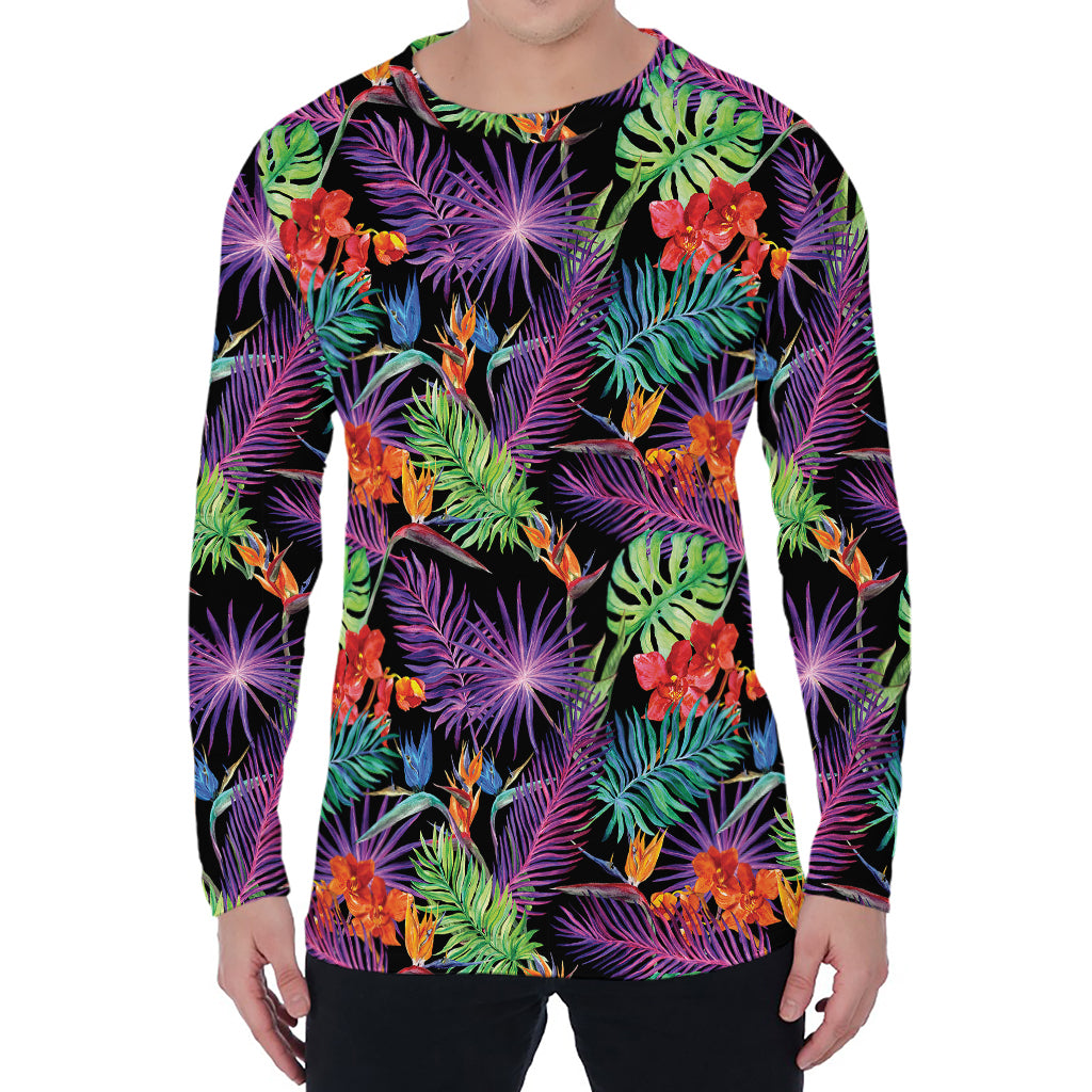 Tropical Hawaiian Jungle Print Men's Long Sleeve T-Shirt