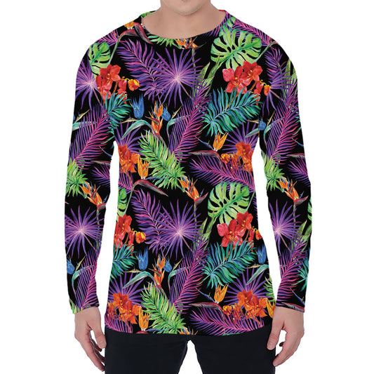 Tropical Hawaiian Jungle Print Men's Long Sleeve T-Shirt