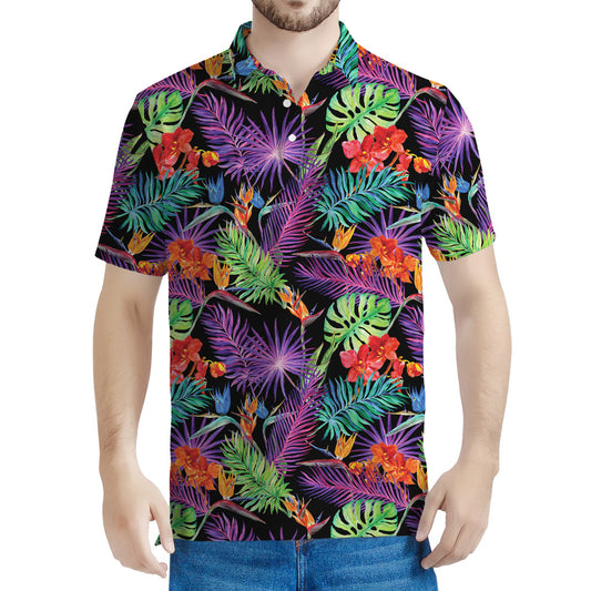 Tropical Hawaiian Jungle Print Men's Polo Shirt