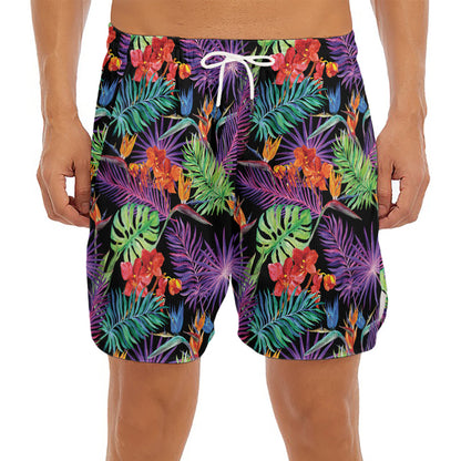Tropical Hawaiian Jungle Print Men's Split Running Shorts