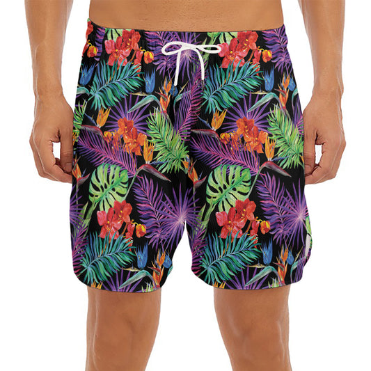 Tropical Hawaiian Jungle Print Men's Split Running Shorts