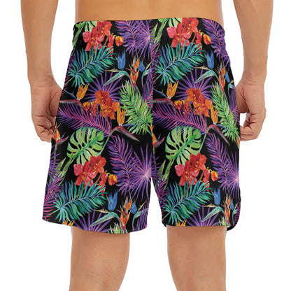 Tropical Hawaiian Jungle Print Men's Split Running Shorts