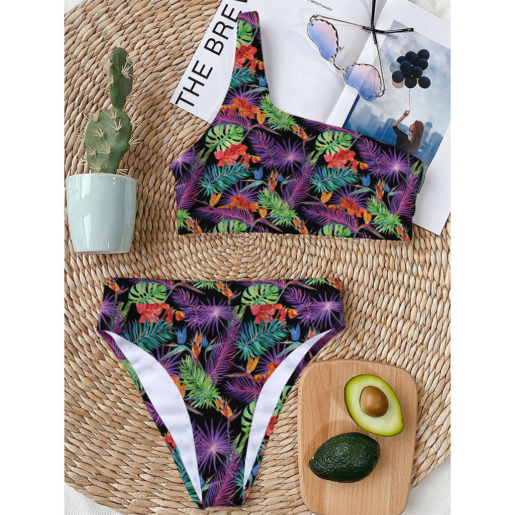 Tropical Hawaiian Jungle Print One Shoulder Bikini Top