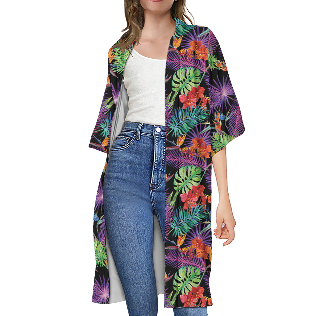 Tropical Hawaiian Jungle Print Open Front Beach Cover Up