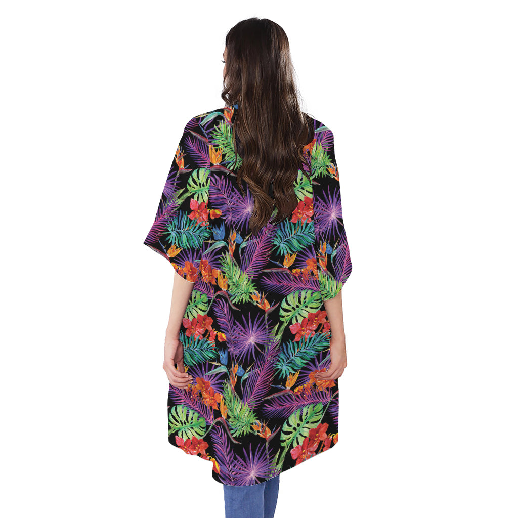 Tropical Hawaiian Jungle Print Open Front Beach Cover Up
