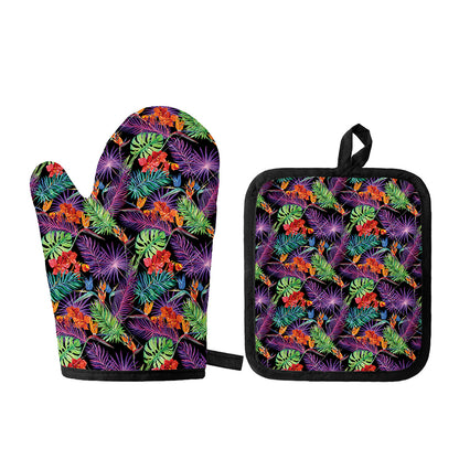 Tropical Hawaiian Jungle Print Oven Mitt And Pot Holder Set