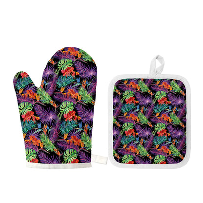 Tropical Hawaiian Jungle Print Oven Mitt And Pot Holder Set