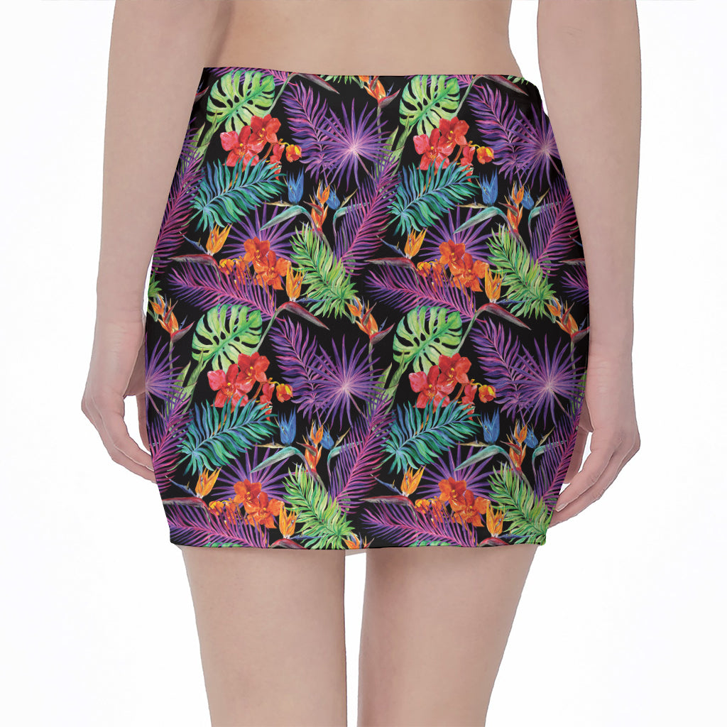 Tropical Hawaiian Jungle Print Pencil Mini Skirt