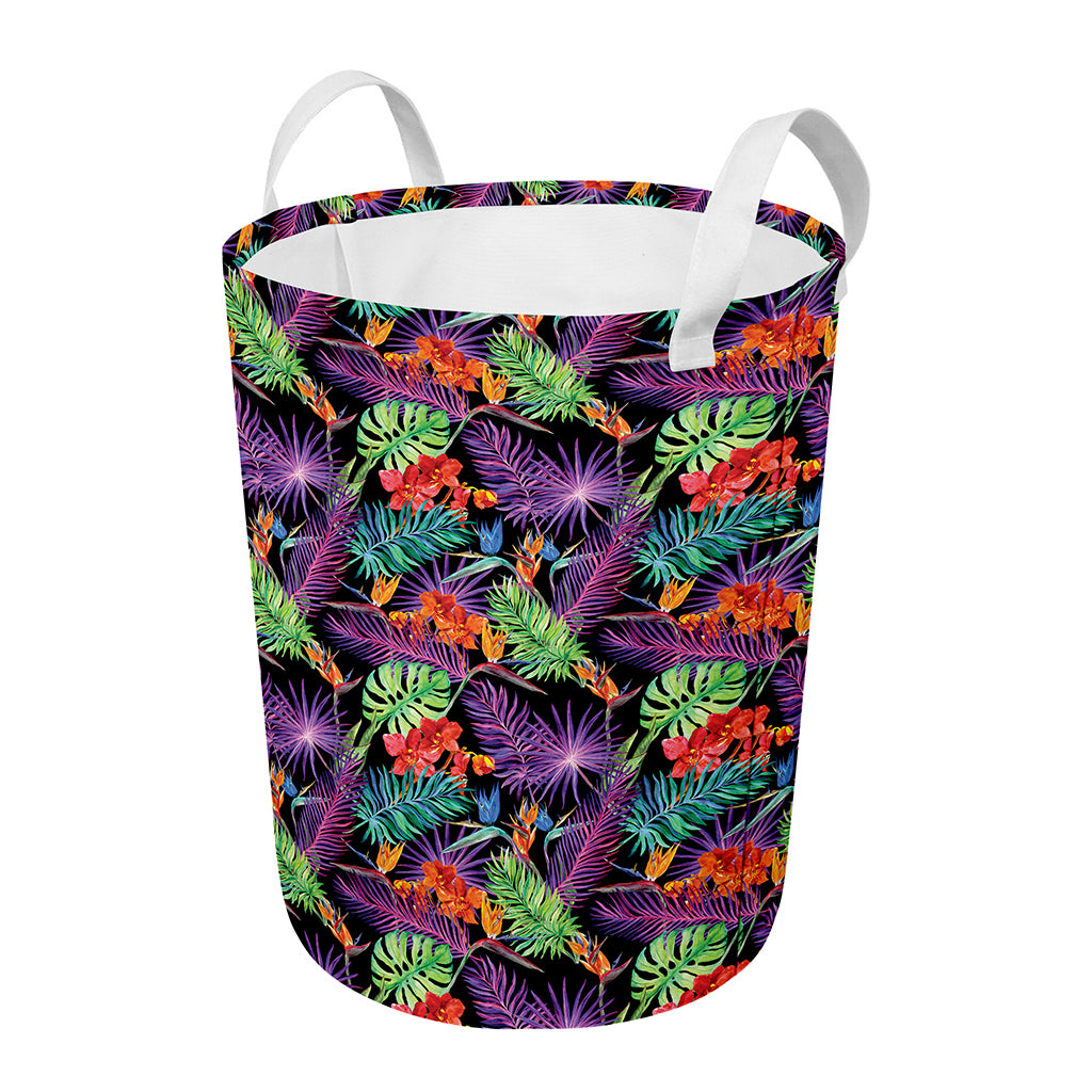Tropical Hawaiian Jungle Print Round Laundry Basket