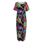 Tropical Hawaiian Jungle Print Short Sleeve Long Nightdress