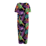 Tropical Hawaiian Jungle Print Short Sleeve Long Nightdress