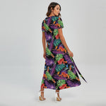 Tropical Hawaiian Jungle Print Short Sleeve Maxi Dress