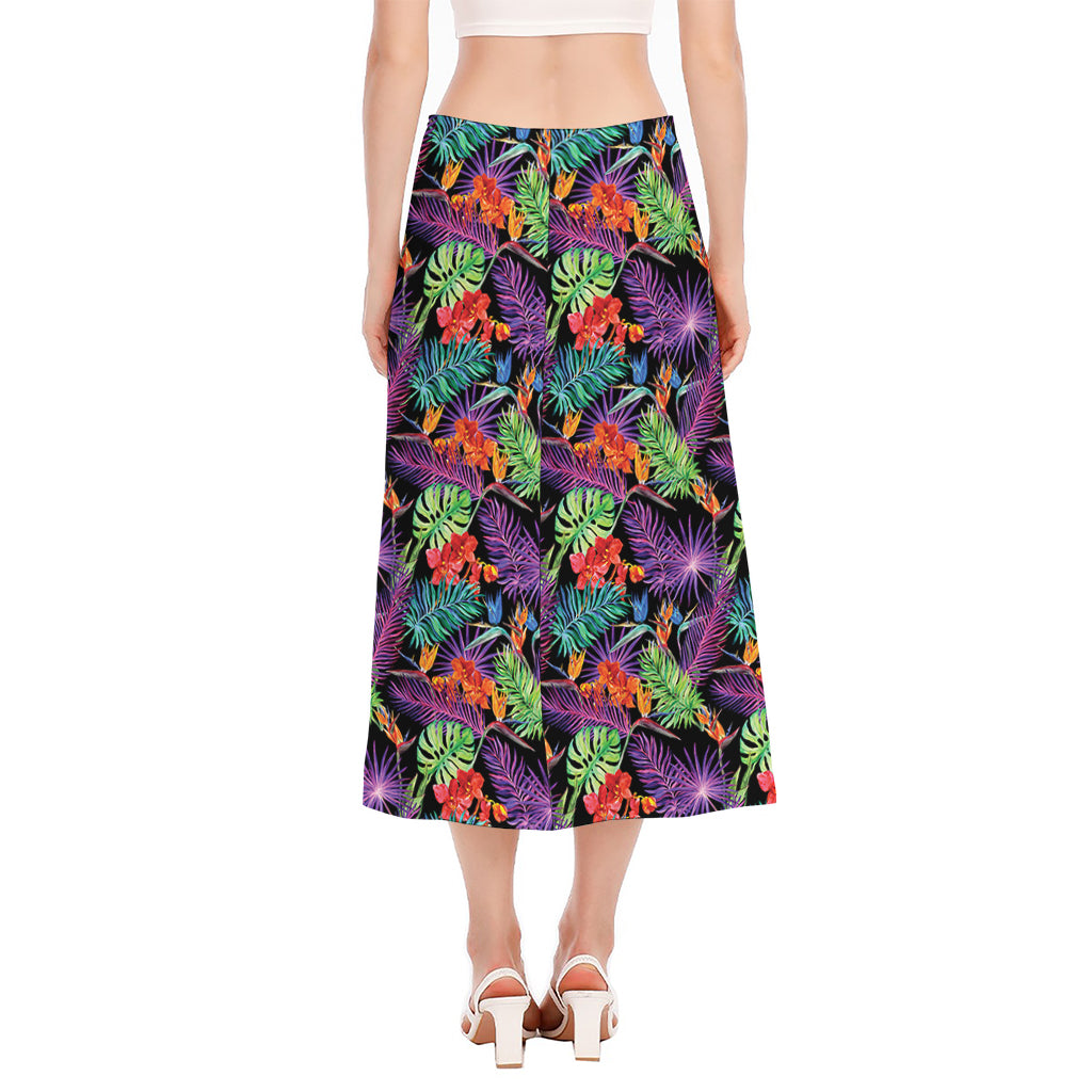 Tropical Hawaiian Jungle Print Side Slit Midi Skirt