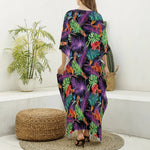 Tropical Hawaiian Jungle Print Silk V-Neck Kaftan Dress
