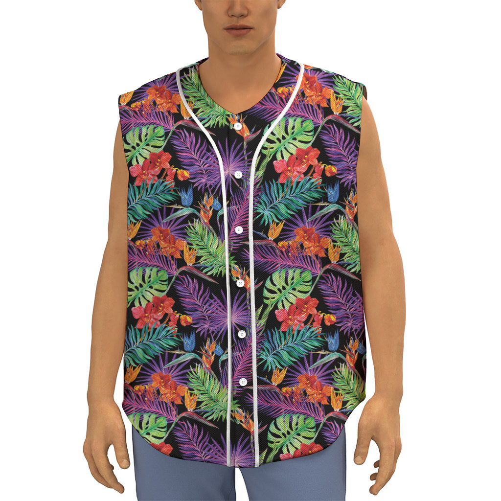 Tropical Hawaiian Jungle Print Sleeveless Baseball Jersey