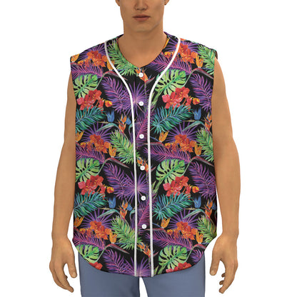 Tropical Hawaiian Jungle Print Sleeveless Baseball Jersey