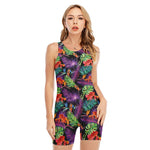 Tropical Hawaiian Jungle Print Sleeveless One Piece Swimsuit