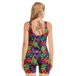 Tropical Hawaiian Jungle Print Sleeveless One Piece Swimsuit