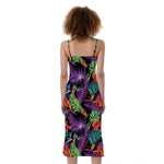 Tropical Hawaiian Jungle Print Slim Fit Midi Cami Dress