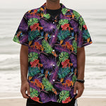 Tropical Hawaiian Jungle Print Textured Short Sleeve Shirt