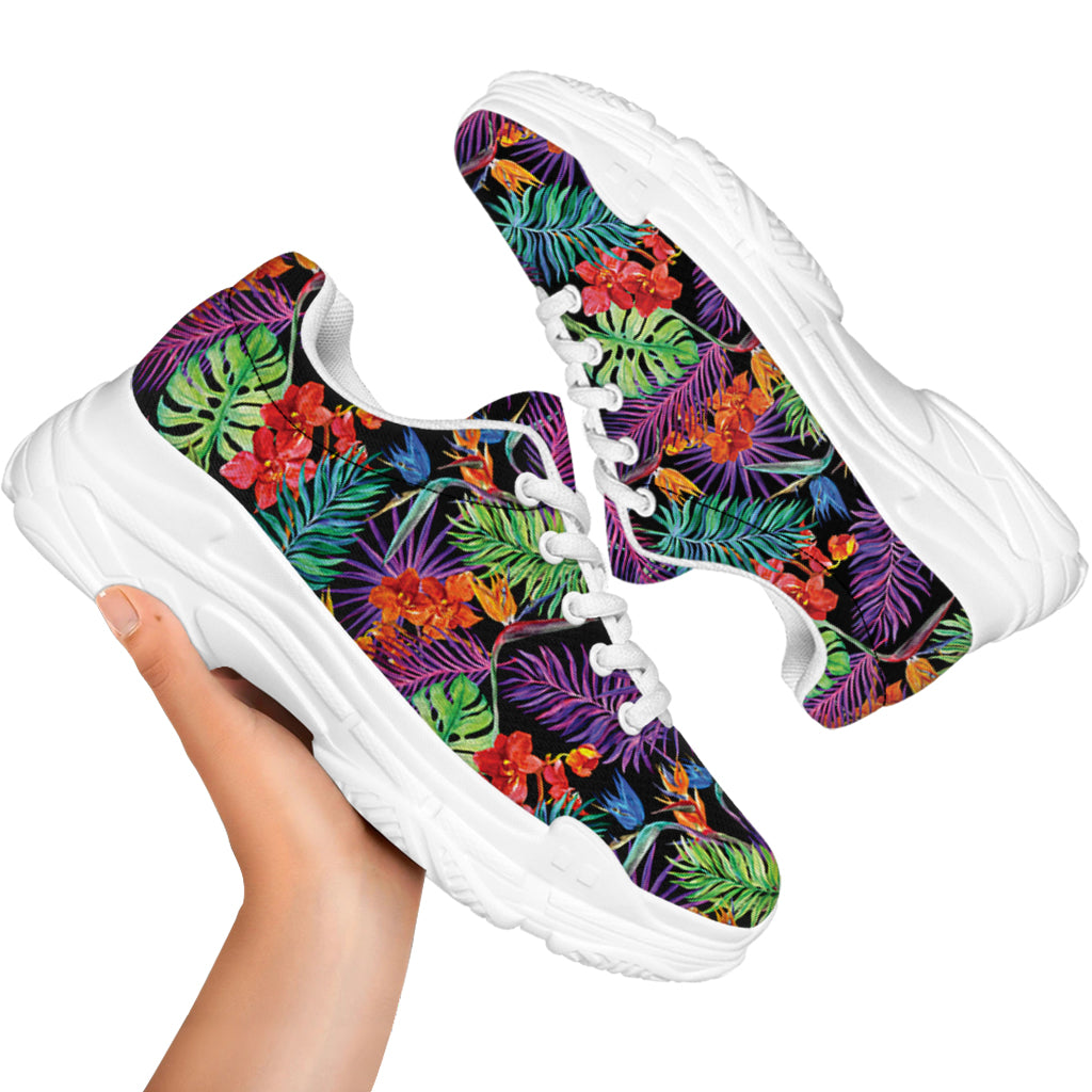 Tropical Hawaiian Jungle Print White Chunky Shoes