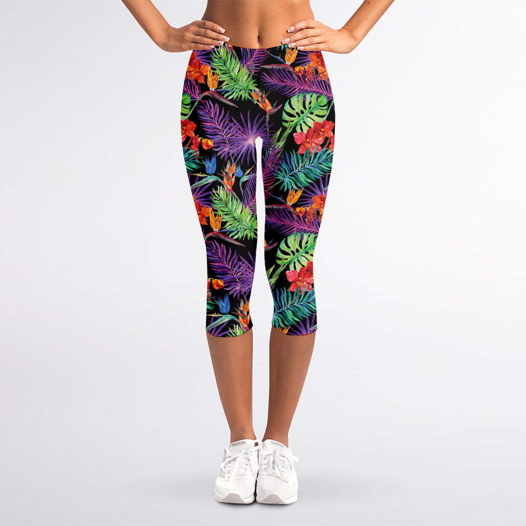 Tropical Hawaiian Jungle Print Women's Capri Leggings