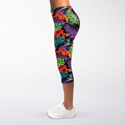 Tropical Hawaiian Jungle Print Women's Capri Leggings