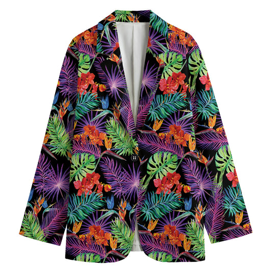 Tropical Hawaiian Jungle Print Women's Cotton Blazer