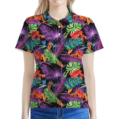 Tropical Hawaiian Jungle Print Women's Polo Shirt