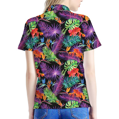 Tropical Hawaiian Jungle Print Women's Polo Shirt