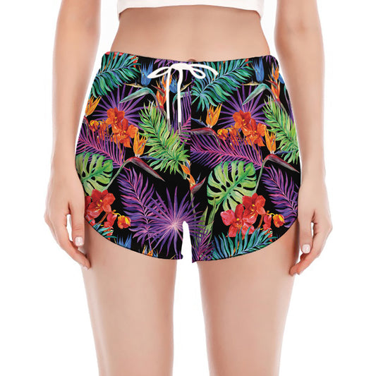 Tropical Hawaiian Jungle Print Women's Split Running Shorts