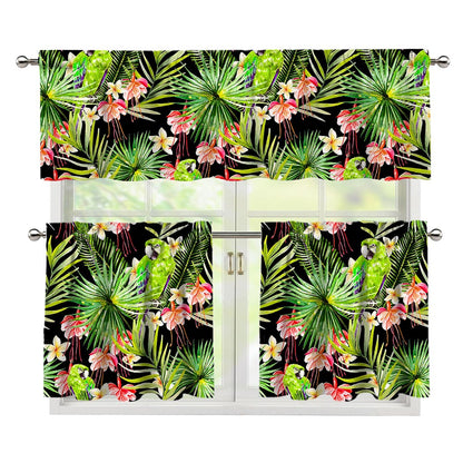 Tropical Hawaiian Parrot Pattern Print 3 Piece Kitchen Curtains