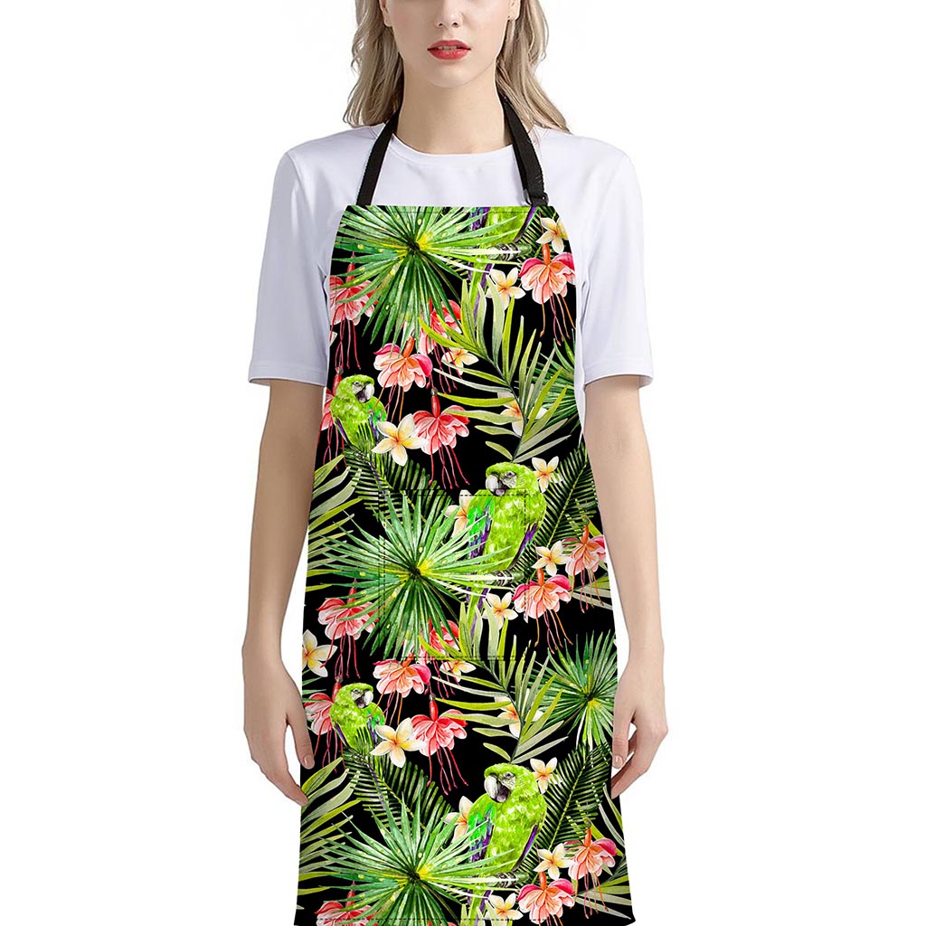Tropical Hawaiian Parrot Pattern Print Bib Apron With Pocket