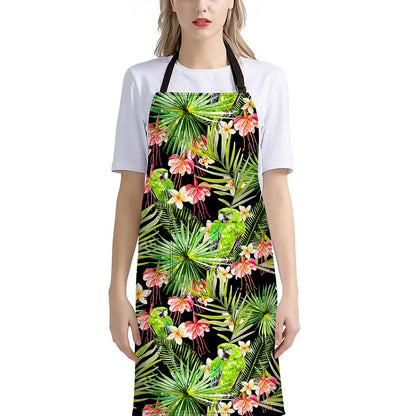 Tropical Hawaiian Parrot Pattern Print Bib Apron With Pocket