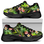 Tropical Hawaiian Parrot Pattern Print Black Chunky Shoes
