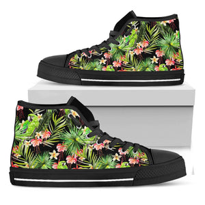 Tropical Hawaiian Parrot Pattern Print Black High Top Sneakers