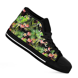 Tropical Hawaiian Parrot Pattern Print Black High Top Sneakers