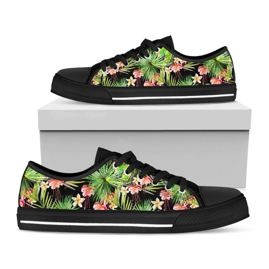 Tropical Hawaiian Parrot Pattern Print Black Low Top Sneakers